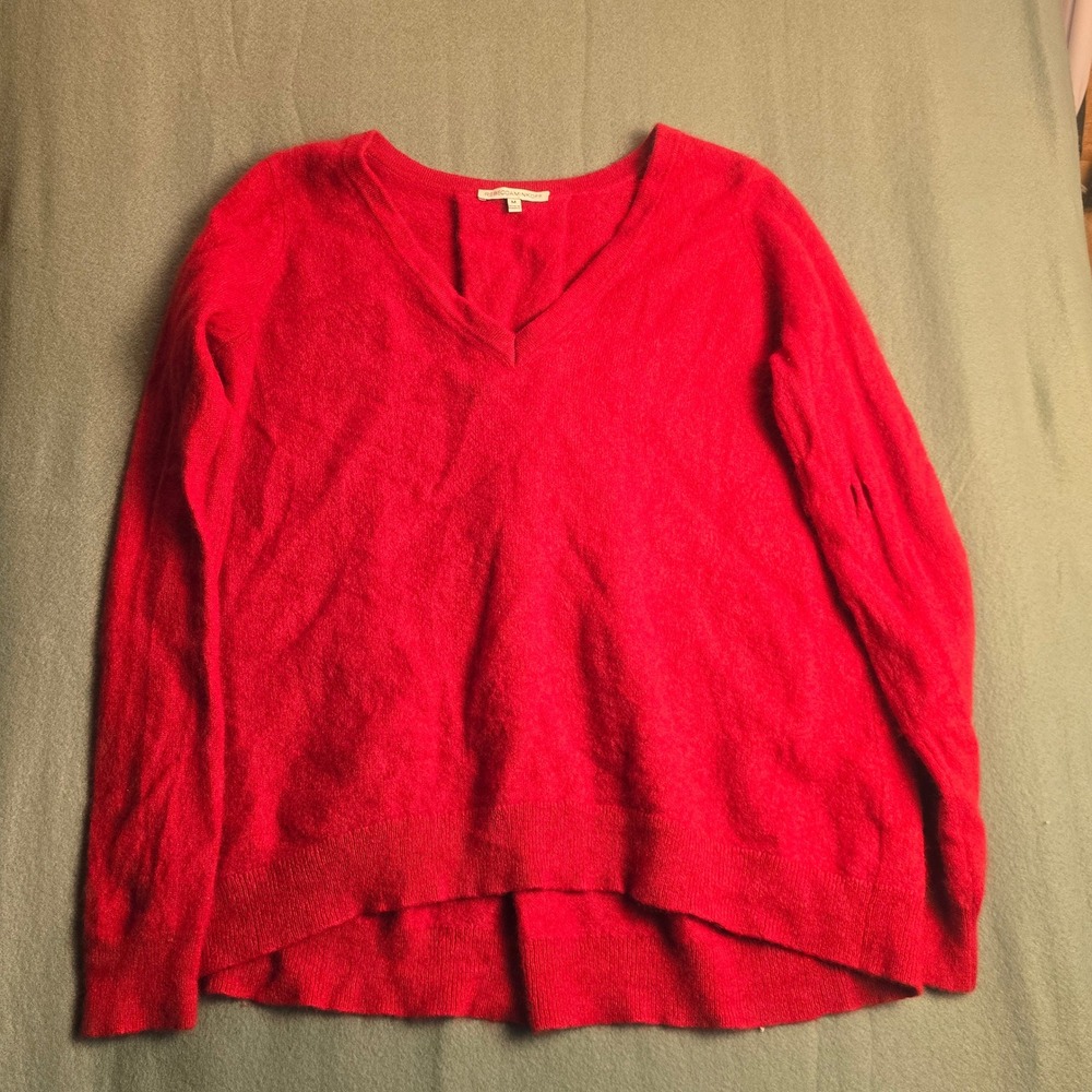 Rebecca Minkoff Red 100% Cashmere V-Neck Split Back Sweater‎ F1682713B Womens M